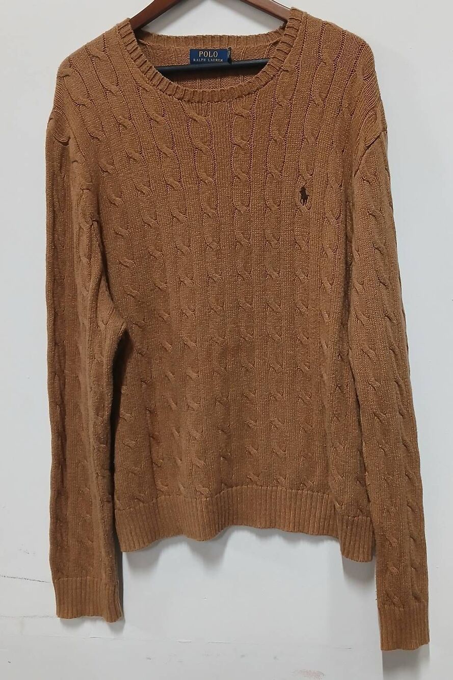 Polo ralph lauren men xxl cable knit sweater 100% cotton camel Cognac brown tan